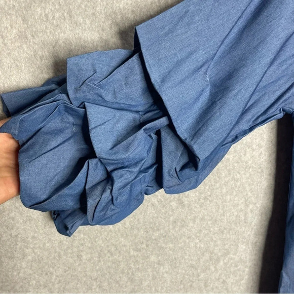 Andree by Unit Chambray Modal Blend Puff Layer Sleeve Button Down Top - Picture 2 of 6